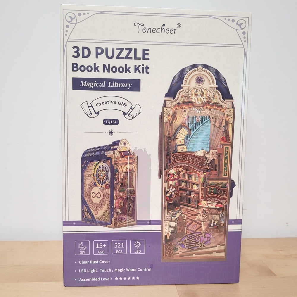 Tonecheer 3D Puzzle Book Nook Kit Men OS Purple Magical Library TQ134 DIY LED